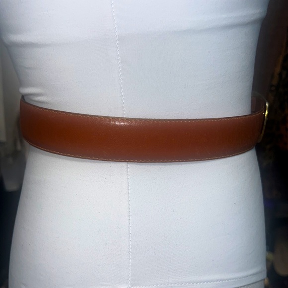 YSL Yves Saint Laurent Vintage Tan and Gold Logo Buckle Belt - Picture 7 of 11